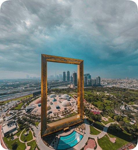 Dubai Frame with city skyline